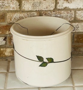 lot 72C image: SR - Large Ceramic Crock with Metal Leaf Detail and Handle