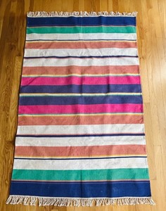lot 77C image: LR - Mexican Serape-Style Area Rug 42 x 65 Inch with Multicolor Stripes