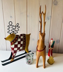 lot 79C image: FR - Holiday Decor Set with Reindeer Figures, Santa, and Votive Holder