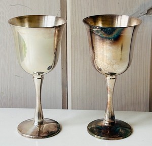lot 84C image: SR-FR - Pair of 5.5 Inch Silver-Plated Goblets