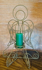 lot 88C image: LL - Decorative 26-Inch Metal Wire Angel Candle Holder with Green Pillar Candle