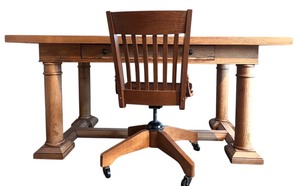 lot 8H image: UO - Restoration Laurent HNY Desk and William Sonoma Honey Maple Office Chair