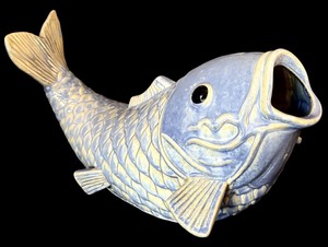 lot 36H image: Blue and Cream Glazed Ceramic Koi Fish Decorative Figurine