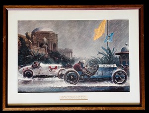 lot 40H image: FR - Framed Peter Helck Artwork - Dario Resta at Panama-Pacific Expo 1915