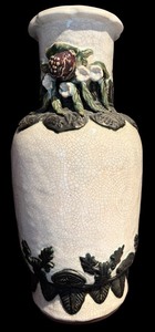 lot 60H image: Ceramic Vase with Raised Floral Decoration, 18 Inches Tall