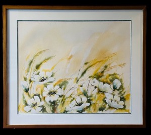 lot 65H image: UO - Framed Watercolor Floral Artwork by Roman