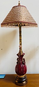 lot 69H image: FR - Vintage 34-Inch Table Lamp with Ornate Shade and Tassel Accents