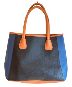 lot 72H image: K - Neiman Marcus Color Block Tote Bag with Brown, Blue, and Black Panels