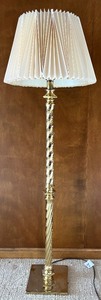 lot 75H image: FR -Vintage Brass Floor  Lamp with Pleated Shade
