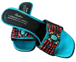 lot 101H image: MBR - Donald J Pliner Couture Beaded Turquoise Heeled Sandals Size 7