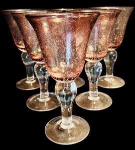 lot 109H image: FR - Set of 6 Hand Blown Purple Art Glass 8 inch Wine Glasses