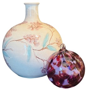 lot 117H image: LR - Decorative Ceramic Vase by Pietrasanta and Hand Blown Glass Ornament