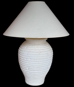 lot 119H image: FR - Textured White Ceramic Table Lamp with Shade
