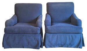 lot 140H image: FR - Pair of Vintage Upholstered Blue Armchairs