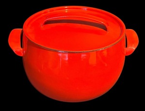 lot 147H image: K - Vintage Dansk Red Enamel Cast Iron Pot with Lid