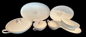 lot 253H image: DR - Noritake Eden Pattern Fine China Serving Set with Platters, Tureen, Gravy Boat & Bowls