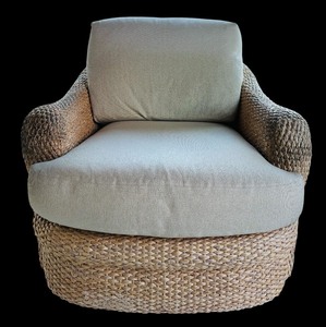 lot 300H image: SR - Century Woven Rattan Lounge Chair with Cushions