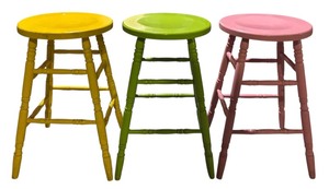 lot 303H image: LL - Set of 3 Painted Wood Stools, 23 Inches High - Yellow, Green, Pink
