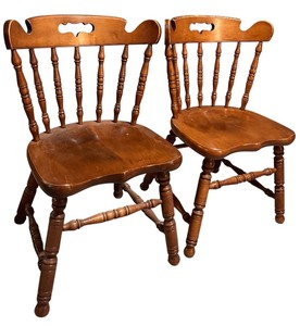 lot 304H image: LL - Pair of Vintage Tell City Vintage Spindle Back Dining Chairs