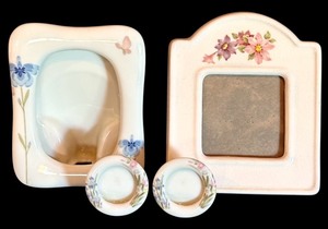 lot 311H image: LL - Set of 2 Porcelain Decorative Frames with Floral Designs and Matching Mini Frames