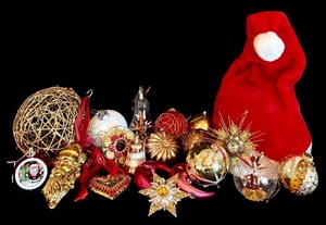 lot 313H image: LL - Vintage Christmas Ornament Collection with Santa Hat 14 Inch
