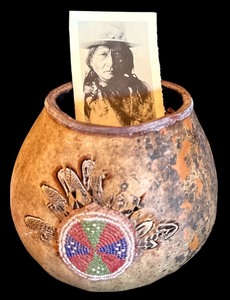 lot 324H image: LL - Vintage Spirit Bowl by Brave One with Beaded Feather Decor