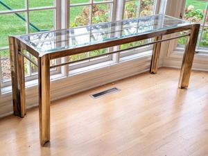 lot 57A image: ML - Elegant Vintage Glass Top Brass Console Table