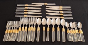 lot 152 image: K - Vintage Laslo for Mikasa Flatware Set with Gold Accents, Service for 12