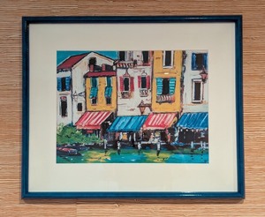 lot 159 image: LL - Framed Colorful European Street Scene Print