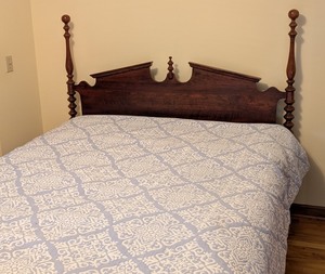 lot 190 image: UL - Vintage Wooden Queen Headboard with Turned Posts