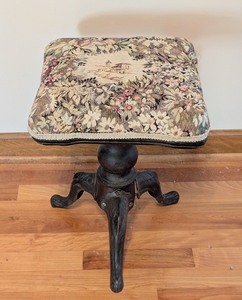 lot 193 image: UL - Vintage Needlepoint Piano Stool with Cast Iron Base