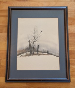 lot 218 image: UL - Framed Hultgren Watercolor Painting with Winter Landscape