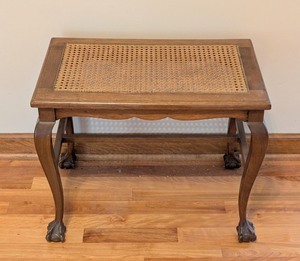 lot 220 image: UL - Vintage Wood and Cane Side Table with Claw Feet