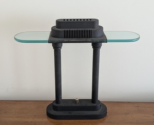 lot 227 image: ML - Modern Black and Glass Desk Lamp, 16 Inch High, 18 Inch Wide, Needs Bulb