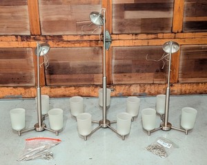 lot 234 image: ML - Set of 3 Brushed Nickel Light Fixtures with Frosted Glass Shades