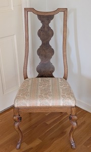 lot 239 image: LR - Vintage Upholstered Accent Chair with Decorative Back and Cabriole Legs