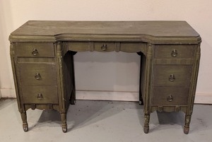 lot 241 image: G - Vintage Green Painted Wooden Vanity Desk with Drawers
