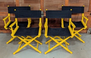lot 248 image: G - Set of 4 Blue and Yellow Directors Chairs