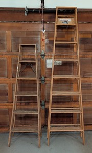 lot 249 image: G - Pair of Wood Stepladders - 6 ft and 8 ft
