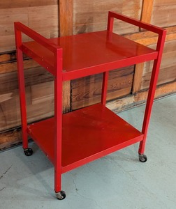 lot 259 image: G - Red Metal Utility Cart with Two Shelves and Casters