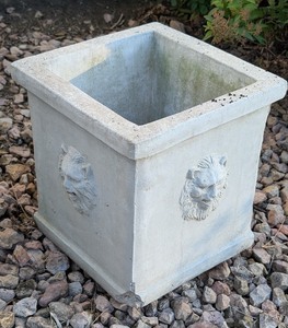 lot 260A image: Y - Square Concrete Outdoor Planter with Lion Head Accents