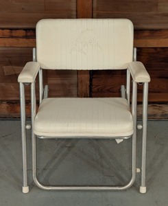 lot 261 image: G - Eez-In Folding White Vinyl and Aluminum Boat Chair with Marlin Design