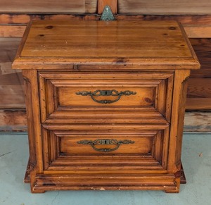 lot 270 image: G - Vintage Wooden 2-Drawer Nightstand with Brass Handles