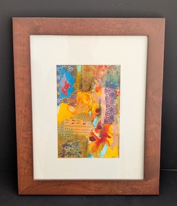 lot 290 image: ML - Pat Scheurich Signed Abstract Mixed Media Painting Lavender w Spilled Yellow Framed
