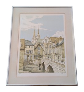 lot 297 image: ML - Jorge Mori Signed Limited Edition Lithograph Vue de Chartres Framed