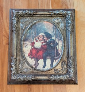 lot 299 image: UL - Framed Christmas Print of Children on Swing