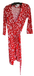 lot 48C image: LR - Diane von Furstenberg Red Floral Wrap Dress Size 2