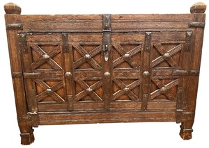 Antique Indian Carved Wood Dowry Chest