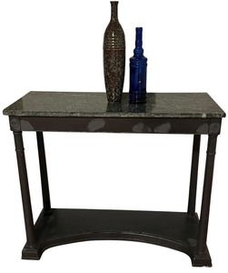 Bombay Company Neoclassical Empire Style Mahogany Marble Top Console Table with Decor VaseBottle