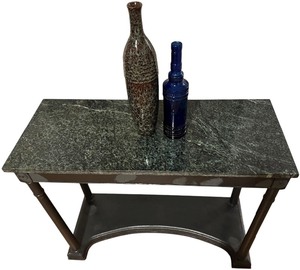 Bombay Company Neoclassical Empire Style Mahogany Marble Top Console Table with Decor VaseBottle